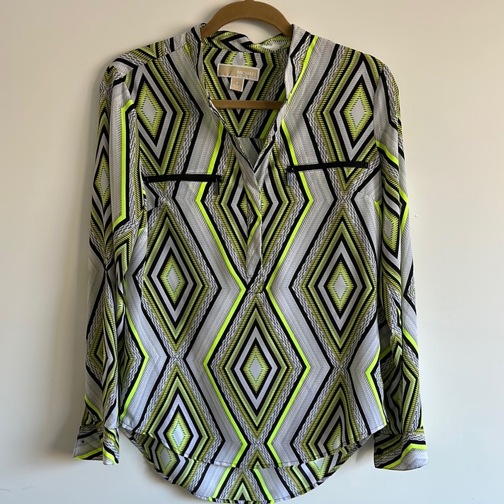 MICHAEL Michael Kors Green Graphic Relaxed Blouse Size 6